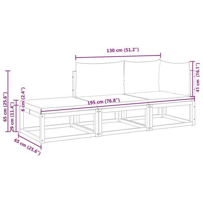 VidaXL Ensemble de canapés de jardin 3 pièces avec coussins, bois d'acacia et corde, 3278844