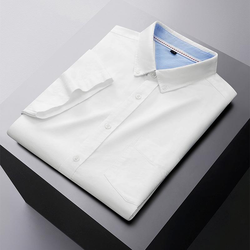 Первый Волк Мужская рубашка с коротким рукавом большого размера Business Casual Разноцветная Универсальная Оксфордская прядильная рубашка с коротким рукавом Увеличенная и удлиненная