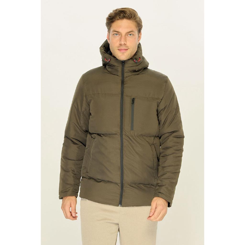 Мужское черное ветрозащитное стеганое зимнее пальто с капюшоном из волокна