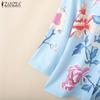 ZANZEA Women Stand Collar Loose Casual 3/4 Sleeve Floral Blouse