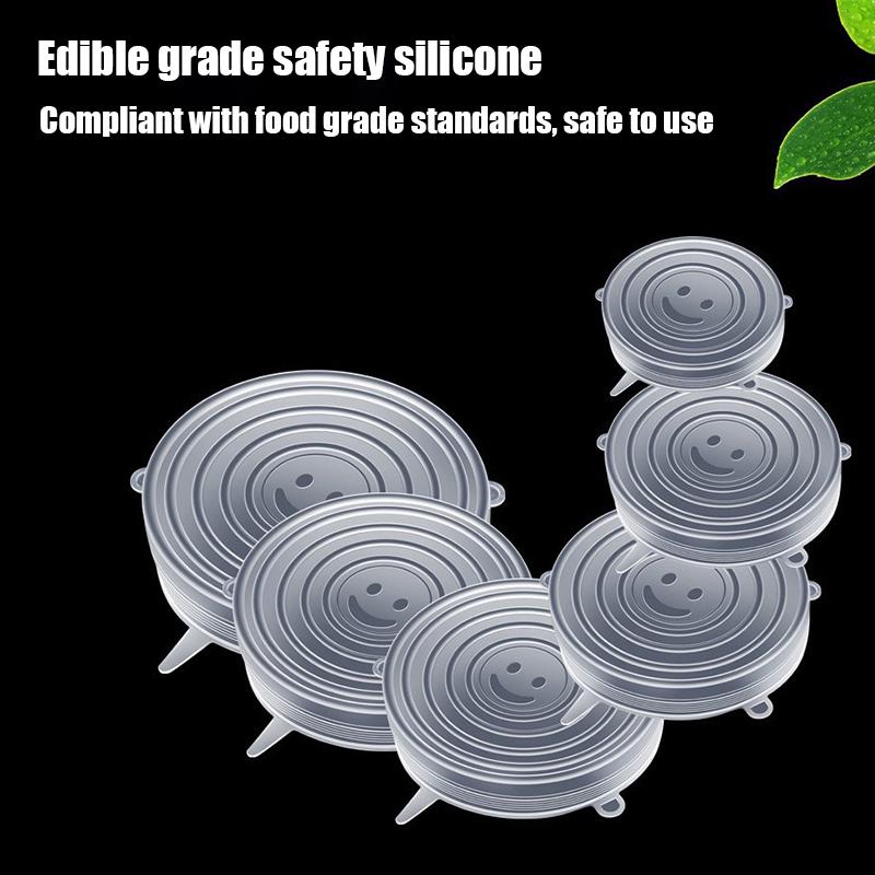 6Pcs Food Grade Silicone Preservation Cover Reusable Airtight Food Universal Dish Stretch Round Lids For Kitchen Accessories