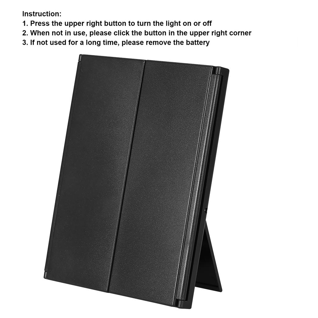 1pc Tri  Sided Foldable 8 Led Brightness Lights Desktop Table Makeup Cosmetic Mirror (Black)