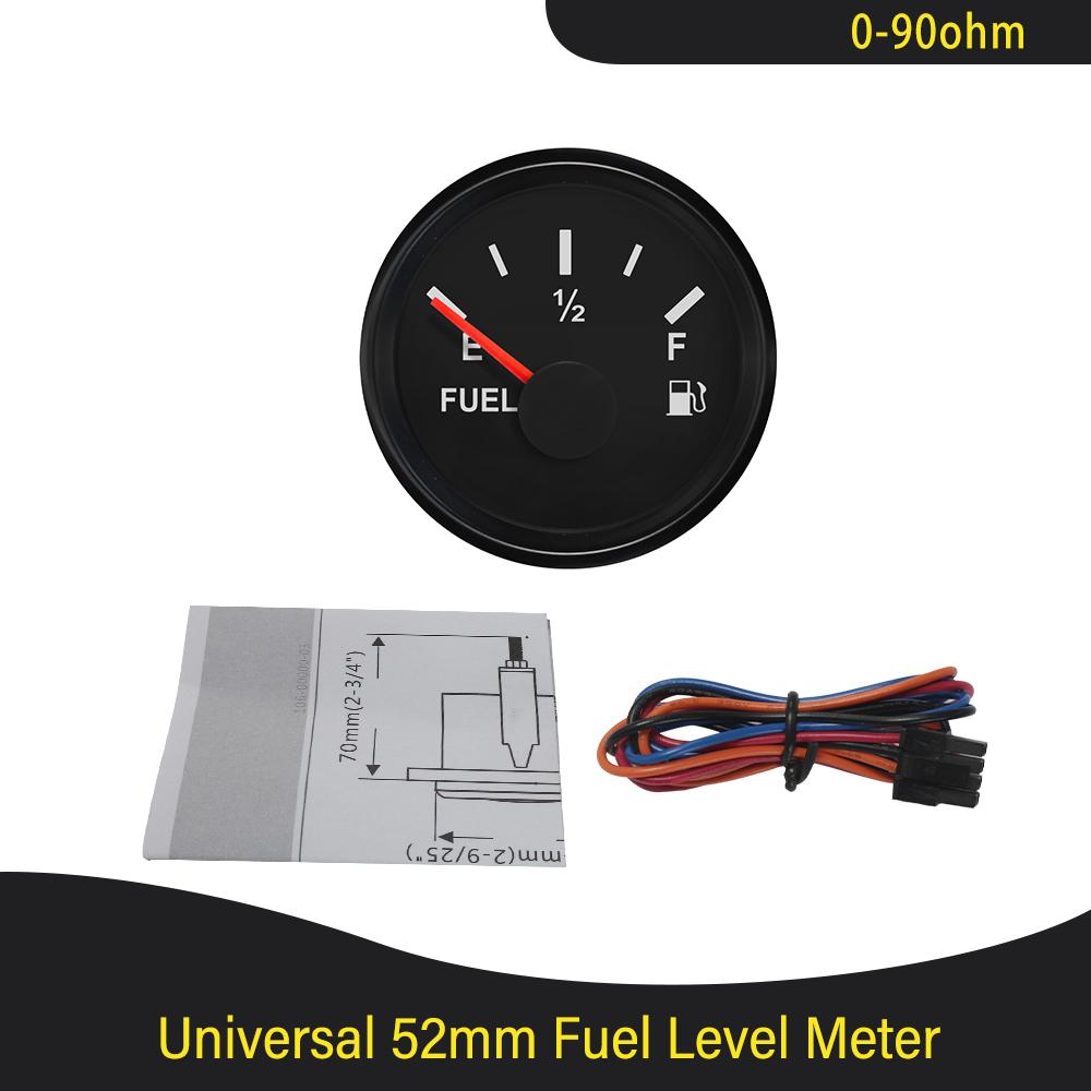 52mm 0-90ohm Signal Fuel Level Gauge Waterproof Dustproof with Red Backlight for Motorcycle Car Boat Universal 12V 24V