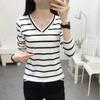 Женская простая футболка с длинными рукавами, пуловер, майка в полоску, тонкая снаружи