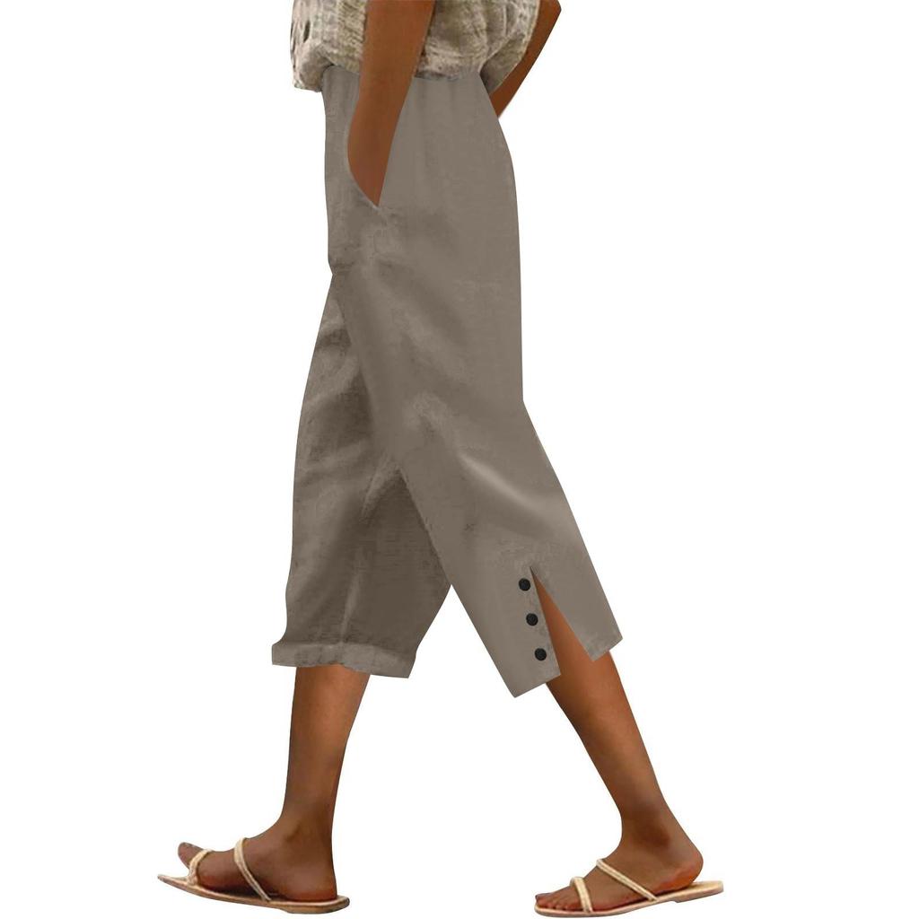 Женские модные повседневные брюки, однотонные прямые брюки с эластичным поясом и карманами