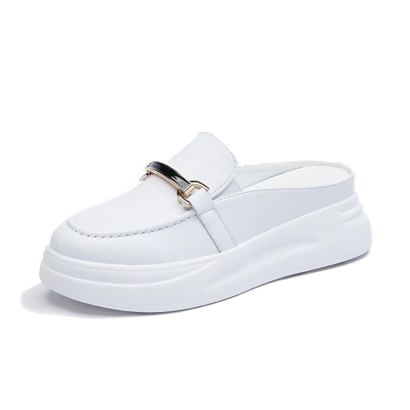 Летние новые женские сандалии кожаные с невидимым увеличением высоты полушлепанцы женские хипстерские повседневные с сумкой на носке женские