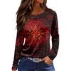 Женская модная повседневная футболка с разрезом и круглым вырезом, длинным рукавом, свободная, с принтом, женская футболка на Рождество