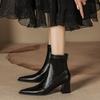 Autumn and Winter Thick Heel Single Boots Medium Tube Thin Boots Women Thin Rear Zipper Black Pointed Head Low Tube Leather Boots High Heel Women