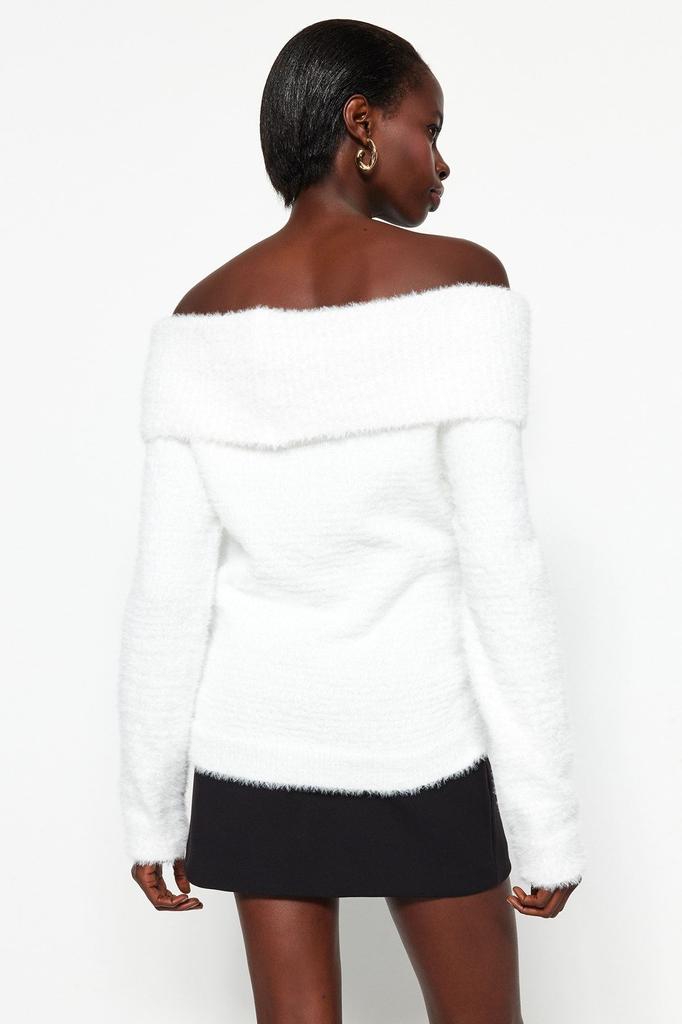 Women's Elegance Style Sweater Powder Carnen Collar Hairy Beard Yarn Knitwear Sweater