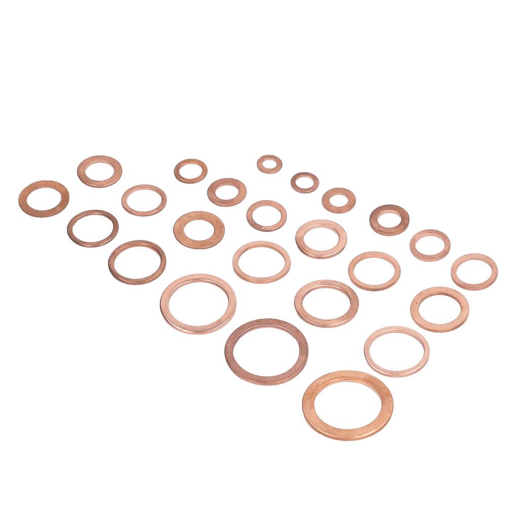 396 шт. круглых плоских шайб 24 размера, набор плоских уплотнительных шайб из красной меди с пластиковой коробкой, пинцетом