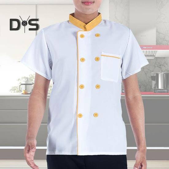 Летняя униформа шеф-повара, двубортная, с короткими рукавами, унисекс, воротник-стойка, мягкая, дышащая, устойчивая к пятнам, свободная, для повара, для кухни, пекарни, ресторана, столовой.