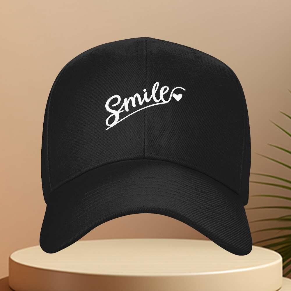 Smile Text Baseball Cap Unisex Adjustable Strap Solid Color Casual Outdoor Hat