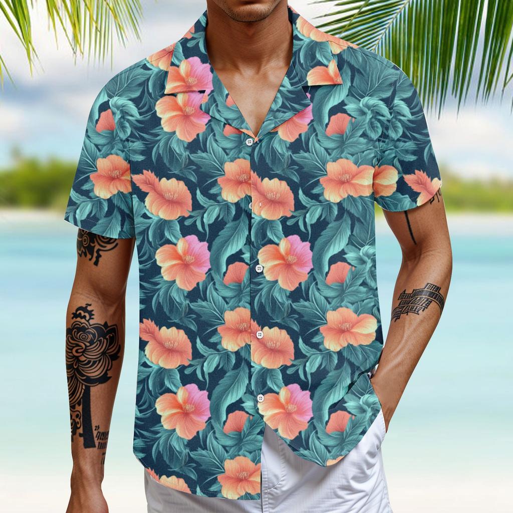 Мужская повседневная свободная рубашка с короткими рукавами, модная рубашка с принтом, топ