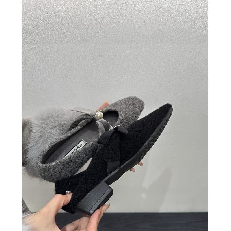 С юбкой французский темперамент бант бархат светлый рот одинарные туфли женские осень и зима новые толстый каблук шерстяные туфли Мэри Джейн