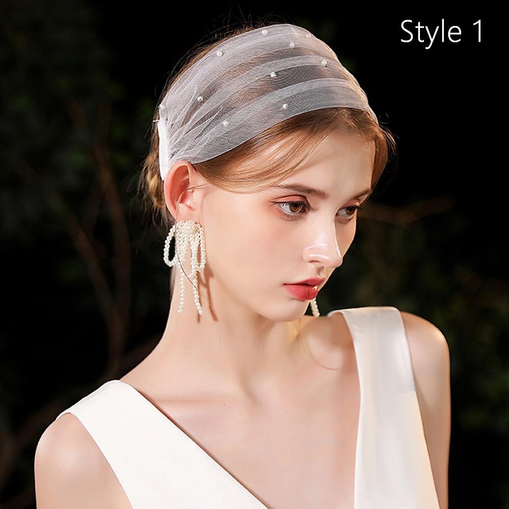 Тюлевый бант с жемчугом Свадебный головной убор Белые свадебные фаты для женских свадебных фат