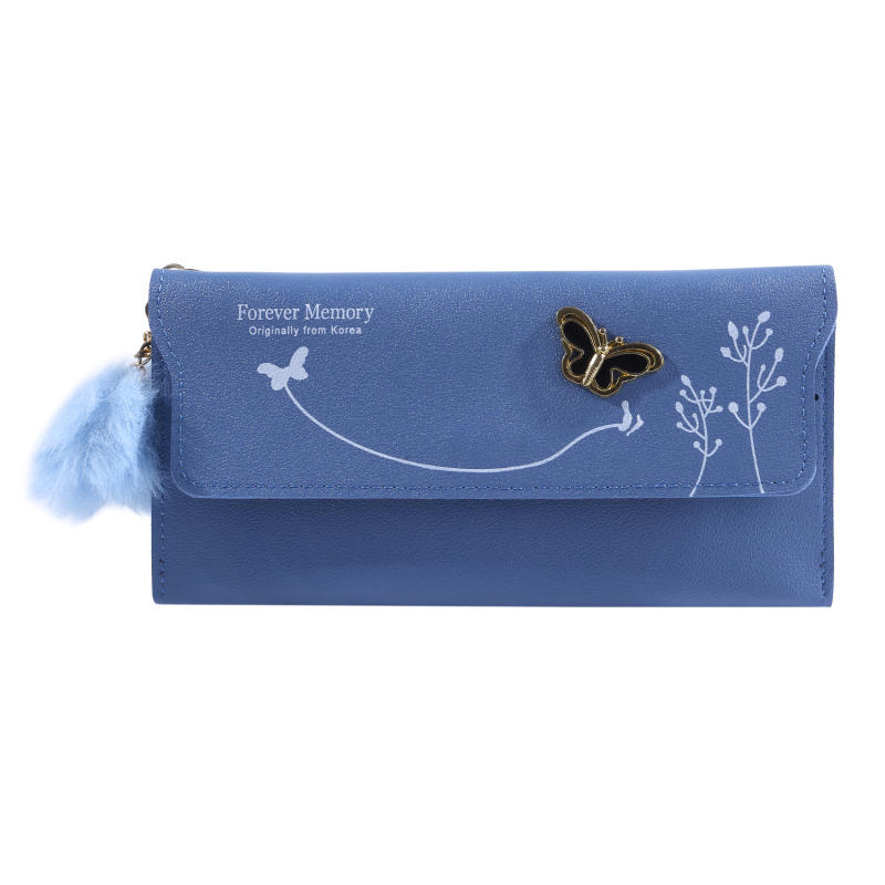 Женский кошелек Милый Элегантный Длинный Тонкий Чехол для Визиток Минималистичный Кошелек для Монет Кошелек на Молнии с Меховым Шариком и Декором в виде Бантика