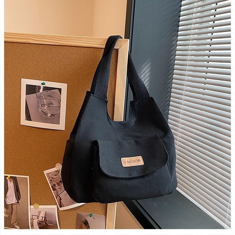 Trendy Street Style Canvas Tote Bag For Women Large Capacity Fall 2023 In Black White Khaki