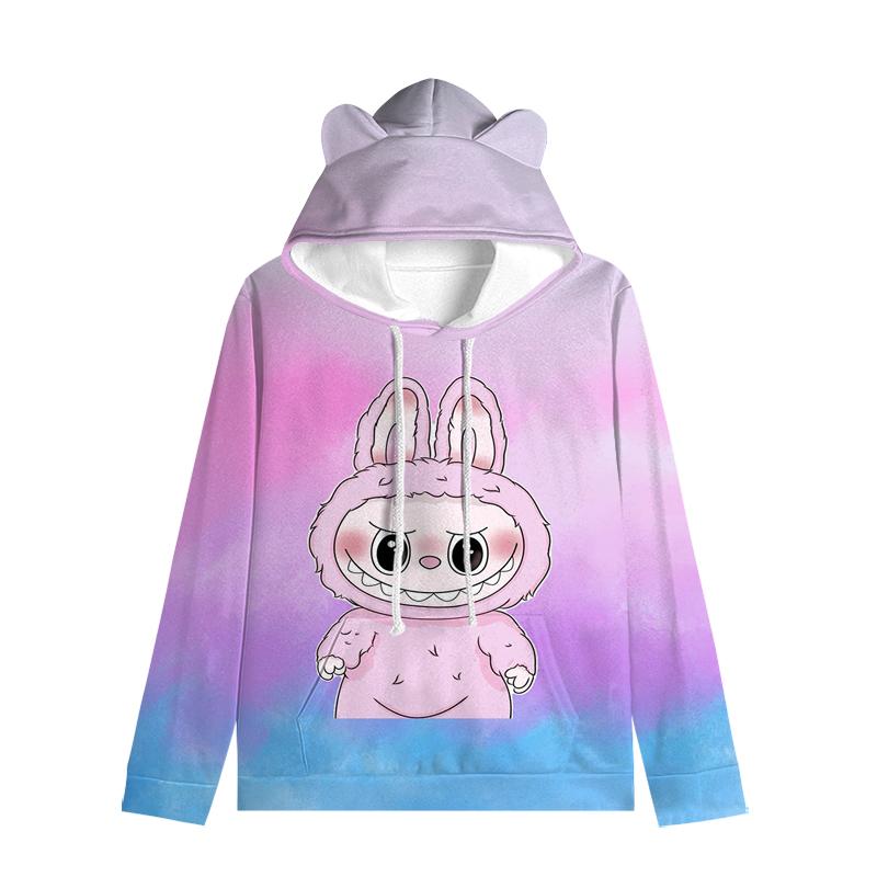 Labubu пуловер дети толстовки с капюшоном кошачьи ушки мультфильм толстовка подростков мальчики девочки косплей костюм толстовки