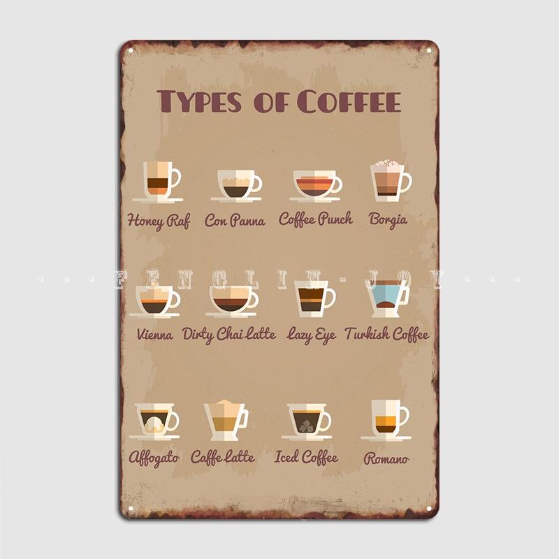 Types Of Coffee Metal Sign Cinema Garage Living Room Vintage Wall Decor Tin Sign Poster