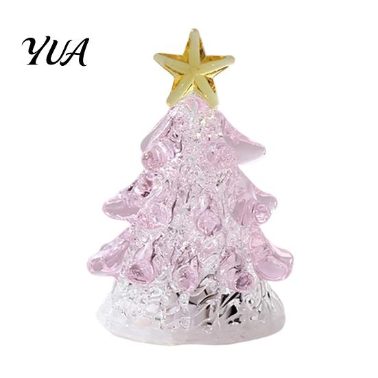 Handcrafted Holiday Keepsake Handmade Glass Christmas Tree Lighted Figurine, Mini Luminous Xmas Small Art Gift Night Light, Tabletop Decoration