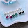 100% S925 Sterling Silver Jewelry Black Agate Red Corundum Green Agate Delicate Earrings