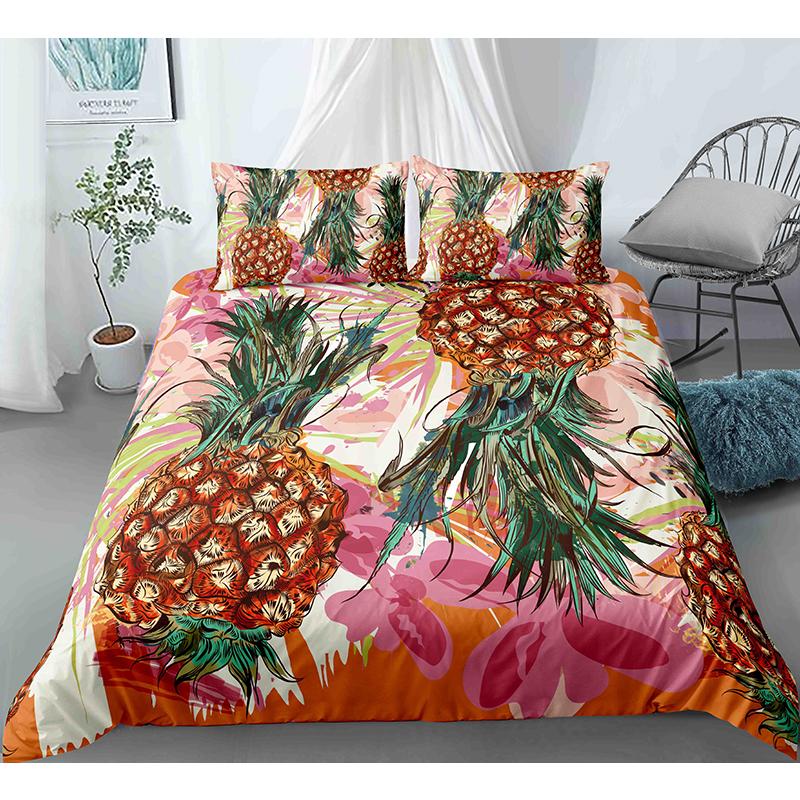Fruit Pineapple Queen King Duvet Cover 3D Yellow Tropical Fruit Bedding Set Plants Comforter Cover 2/3pcs Polyester Quilt Cover