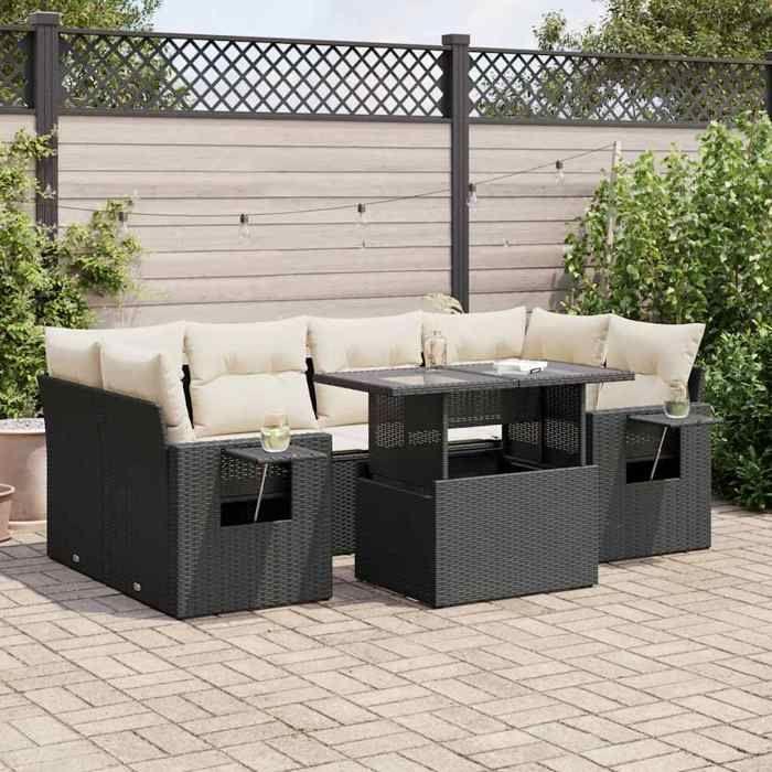 Maison Exclusive - Salon de jardin 7 pcs avec coussins noir résine tressée