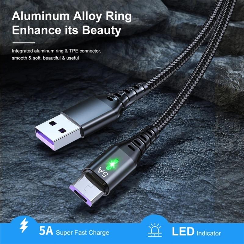 5A Micro USB Кабель Быстрая Зарядка Телефона USB Провод Шнур Зеленая Светодиодная Подсветка USB Зарядное Устройство Кабель для Передачи Данных 0.3/1/2/3M