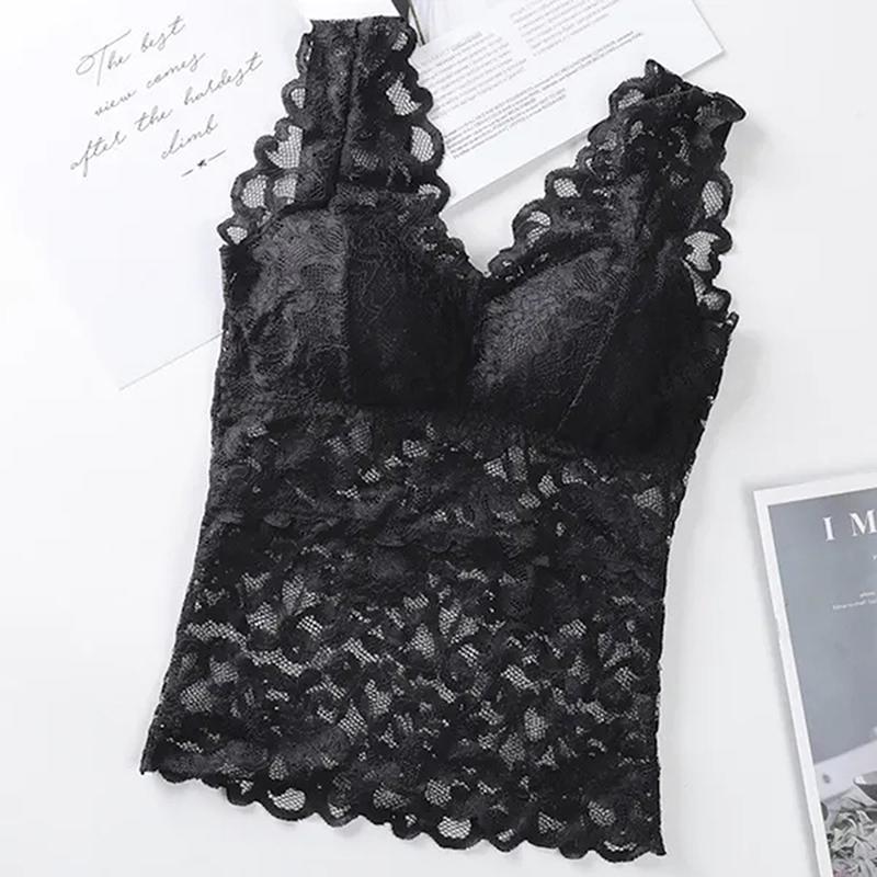 Fashion Mesh Lace Women Crop Tops Vest Push Up Women's Corset Bustier Bra V-Neck Camisole Tank Tops
