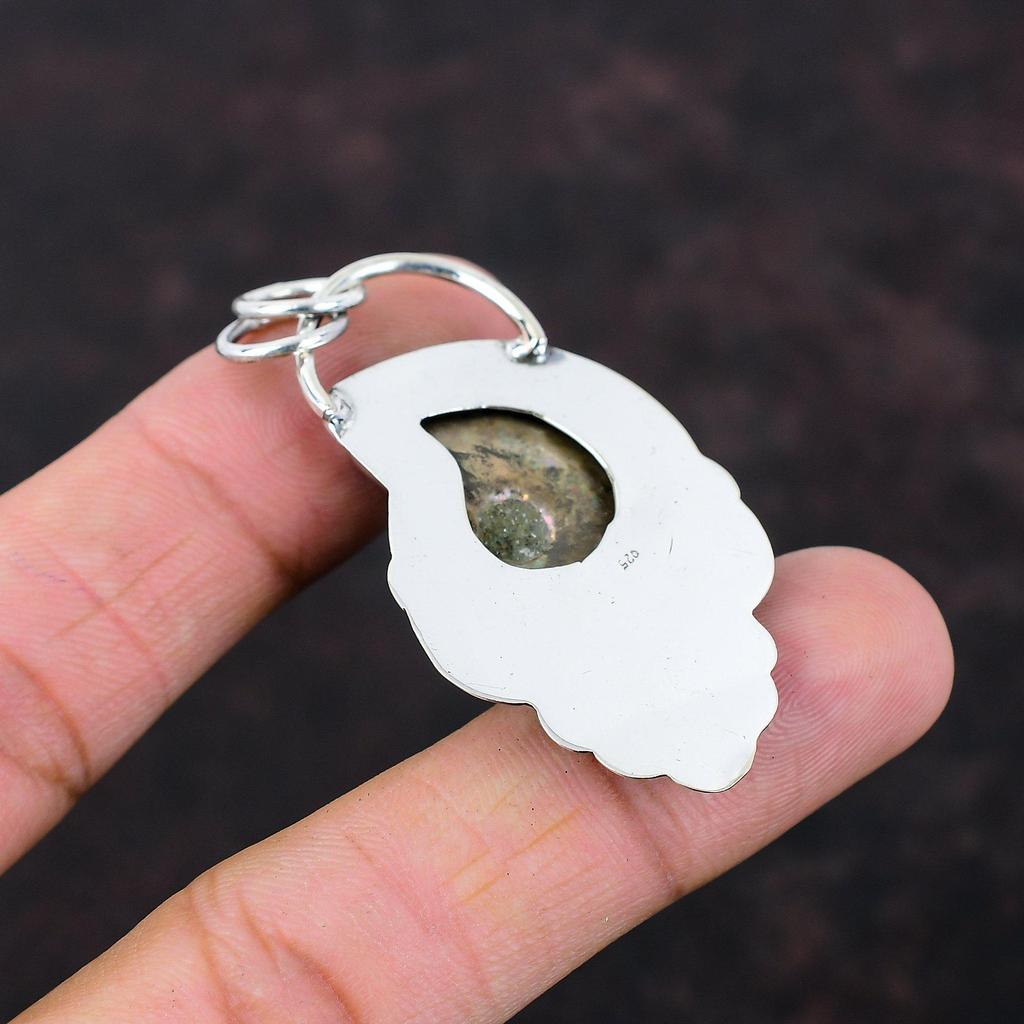 Подвеска из ископаемого аммонита из стерлингового серебра 925 пробы. Красивые ювелирные изделия из драгоценных камней. Подвеска из целебного камня ручной работы. Цветочные украшения. Подарок для друга.