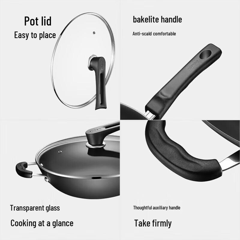 Supor 32CM Cast Iron Wok with Stand-up Lid