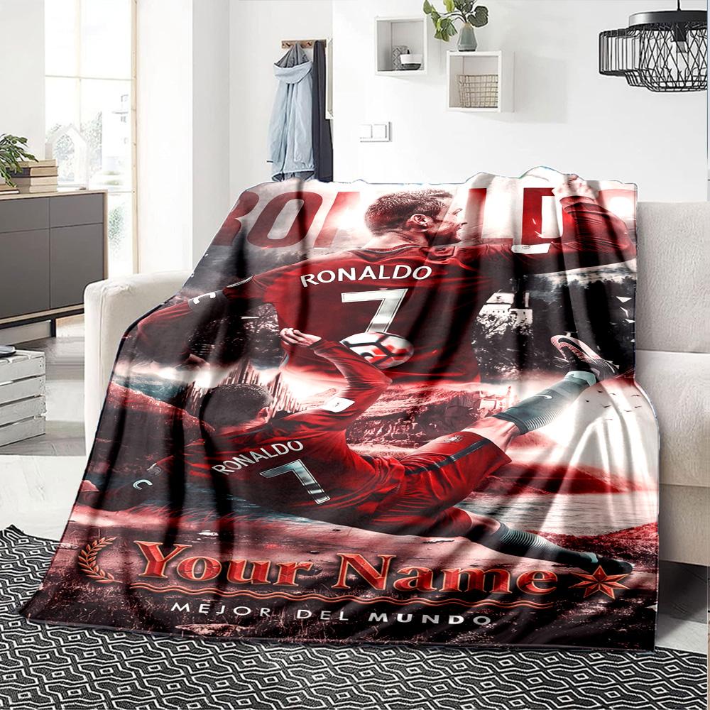 Cristiano Ronaldo (143) Personalized Text Blanket Multi-purpose Customizable Blanket Warmthful Decor Suitable for Sofa Nap Livingroom Picnics