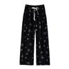 Ripped Ice Silk Butterfly Printed Wide-leg Pants for Women In Summer High Waist Drooping Casual Lazy Small Straight Wide-leg Pants