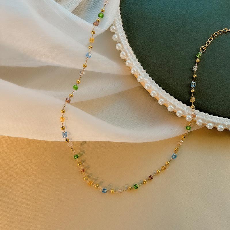 2023 Rainbow Sugar Cube Titanium Necklace - Women's Summer Clavicle Chain, Non-Fading, Clear Internet Celebrity Style