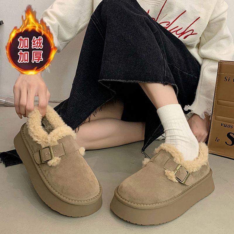 Женские зимние пушистые ботинки на толстой подошве, женские ботинки, короткие ботинки с набивным утолщенным теплым хлопком