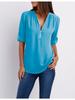 Shirt V-neck Zipper Plus Size Women's Long Sleeved Loose Chiffon Shirt with Adjustable Sleeves