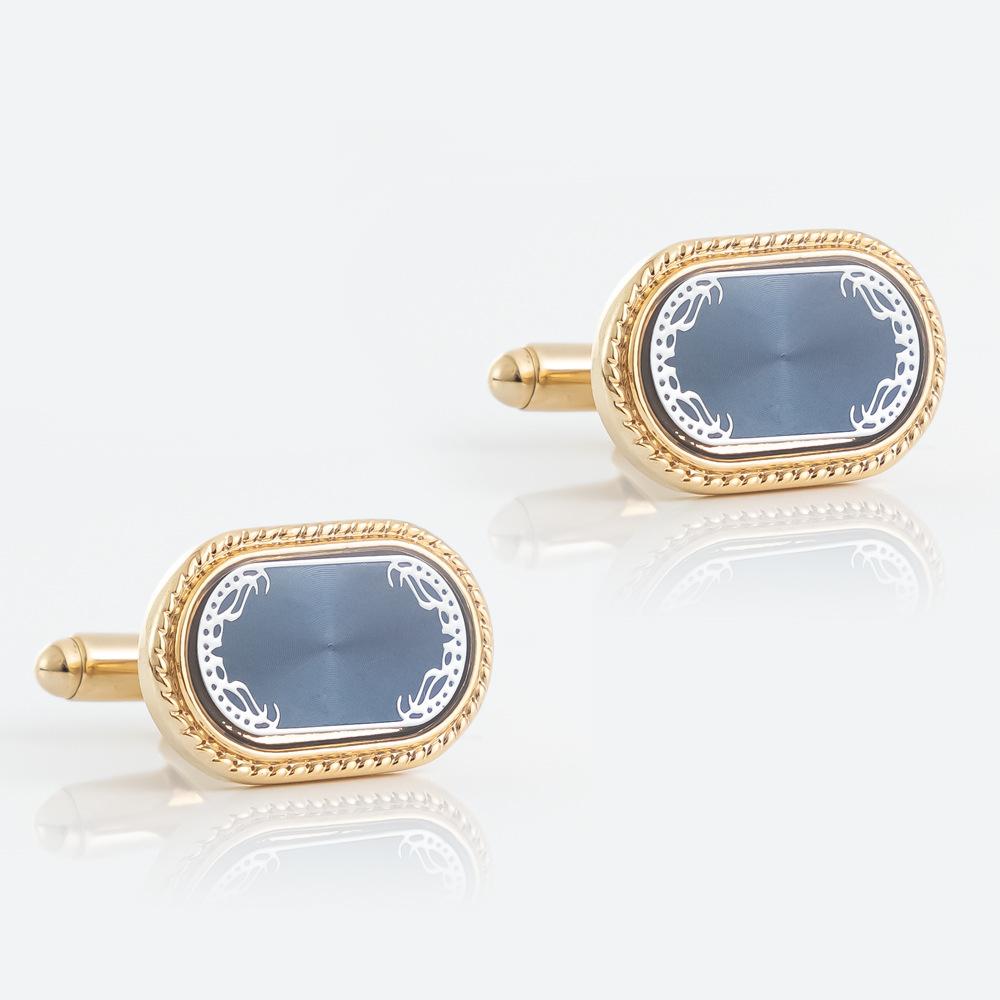 Men's Cufflink Set, Rectangular Gold Embossed Blue Background Retro Cufflinks, Paired with Gift Boxes.