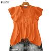 ZANZEA Женская повседневная блузка с V-образным вырезом, оборками и короткими рукавами