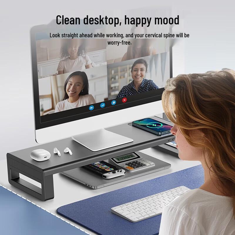 Dual-Layer Monitor Stand with Wireless and Type-C Charging