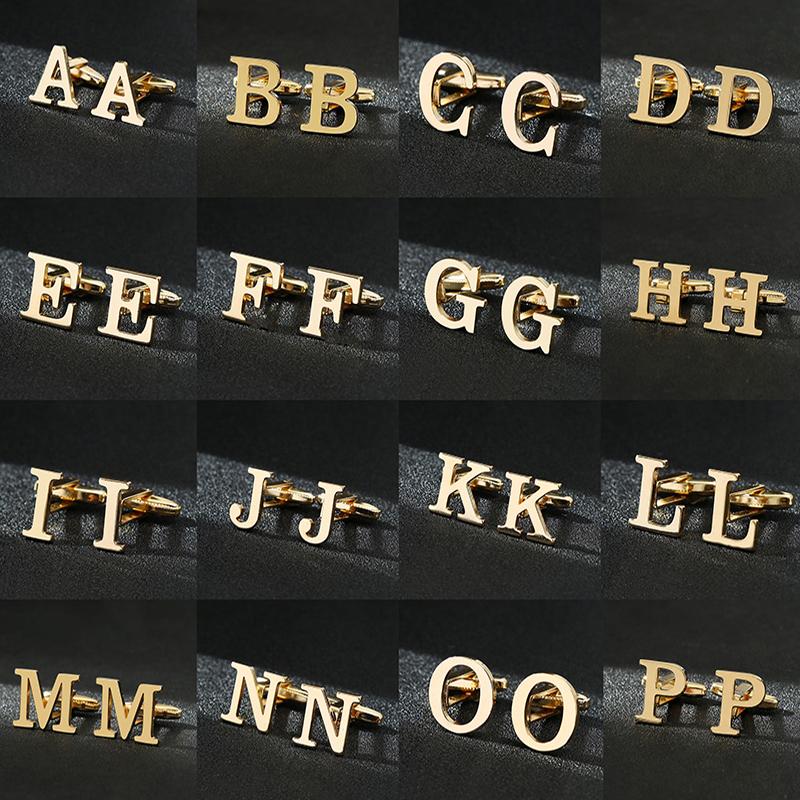 Men's French Shirt Shirt Cuff Links 26 Letters A-Z Cufflinks Gold Color For Men Gift High Quality