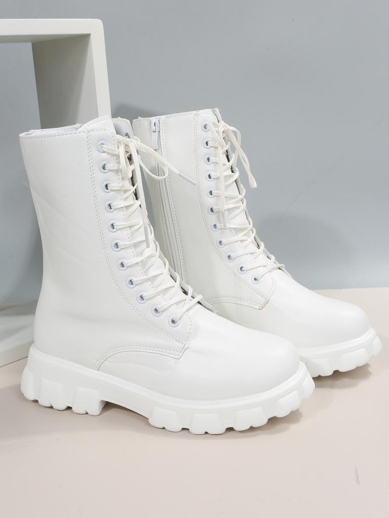 Модные ботинки женские 2024 осень-зима ПУ кожа белые черные ботильоны женские на платформе ботильоны женские больших размеров 35-43 женская обувь