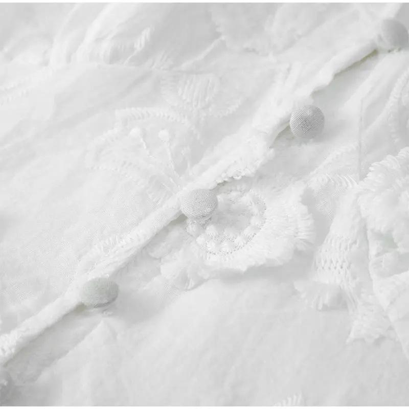 Белое печатное однобортное платье с разрезом для женщин, модные платья с V-образным вырезом и коротким рукавом, летние женские платья для отдыха на пляже