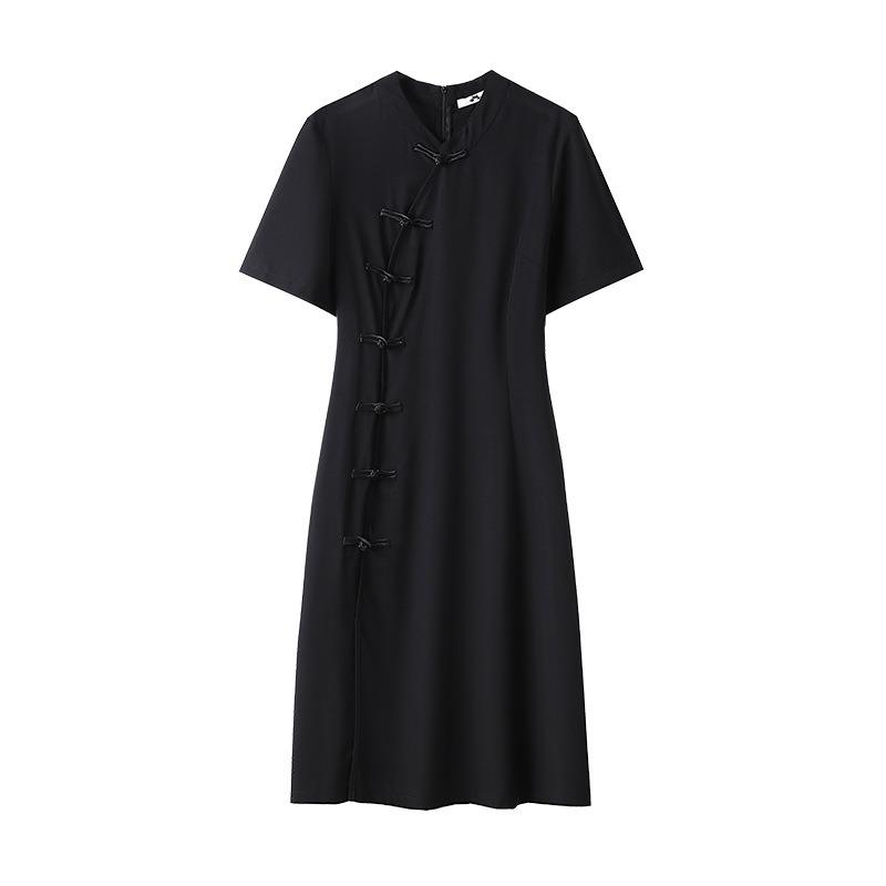 Плюс Размер Женское Платье Лето Новый Китайский Улучшенный Диск Пряжка Cheongsam Свободный Утягивающее Платье