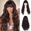 MERISIHAIR Ladies Fashion Long Curly Hair Wig with Bangs Synthetic Fiber Wavy Wig Black Brown Blonde Blue for Women Cosplay Daily Wear