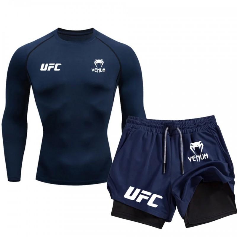 Mens Long Sleeve Athletic Set With Shorts - Milk Silk Fabric Gym Workout Outfit Running Training