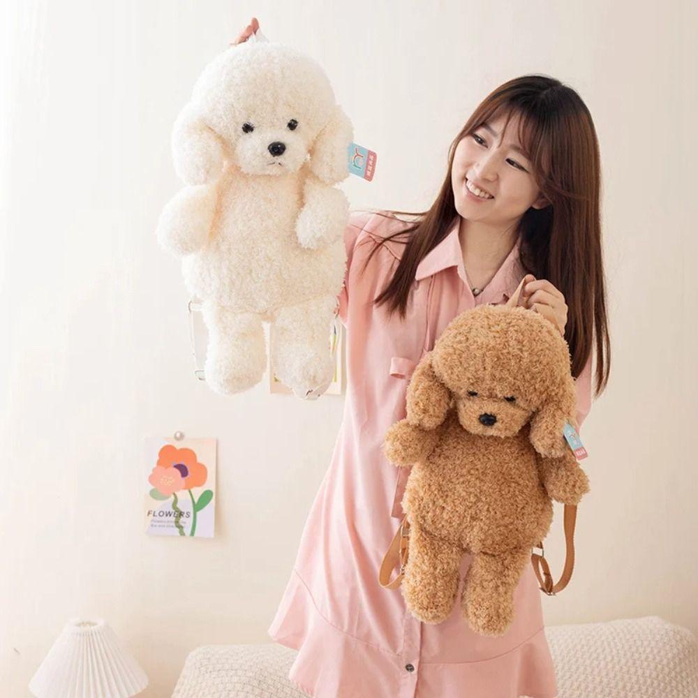 Cute Animals Dog Shoulders Bags Large Capacity Animal Plush Toys Dog Plush Backpack  Lady