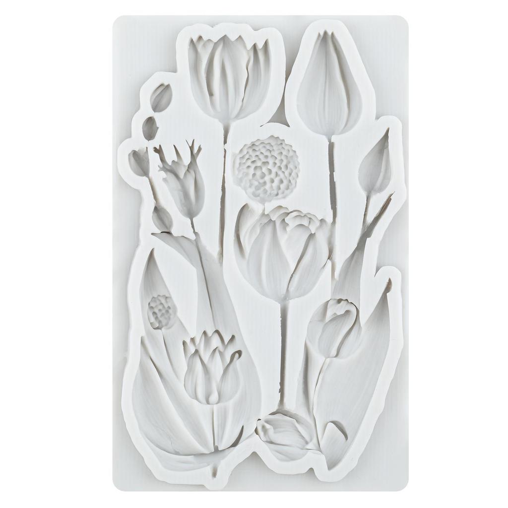 Силиконовая форма для цветка тюльпана Формы для мастики тюльпана Инструменты для украшения торта Топпер для кекса Конфета Сахарное ремесло Гам-паста Полимерная глина