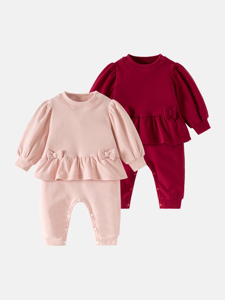 Термофлисовый комбинезон для девочки, цвет винно-красный: Осенне-зимний костюм для ползания в подарок на 100-дневный праздник