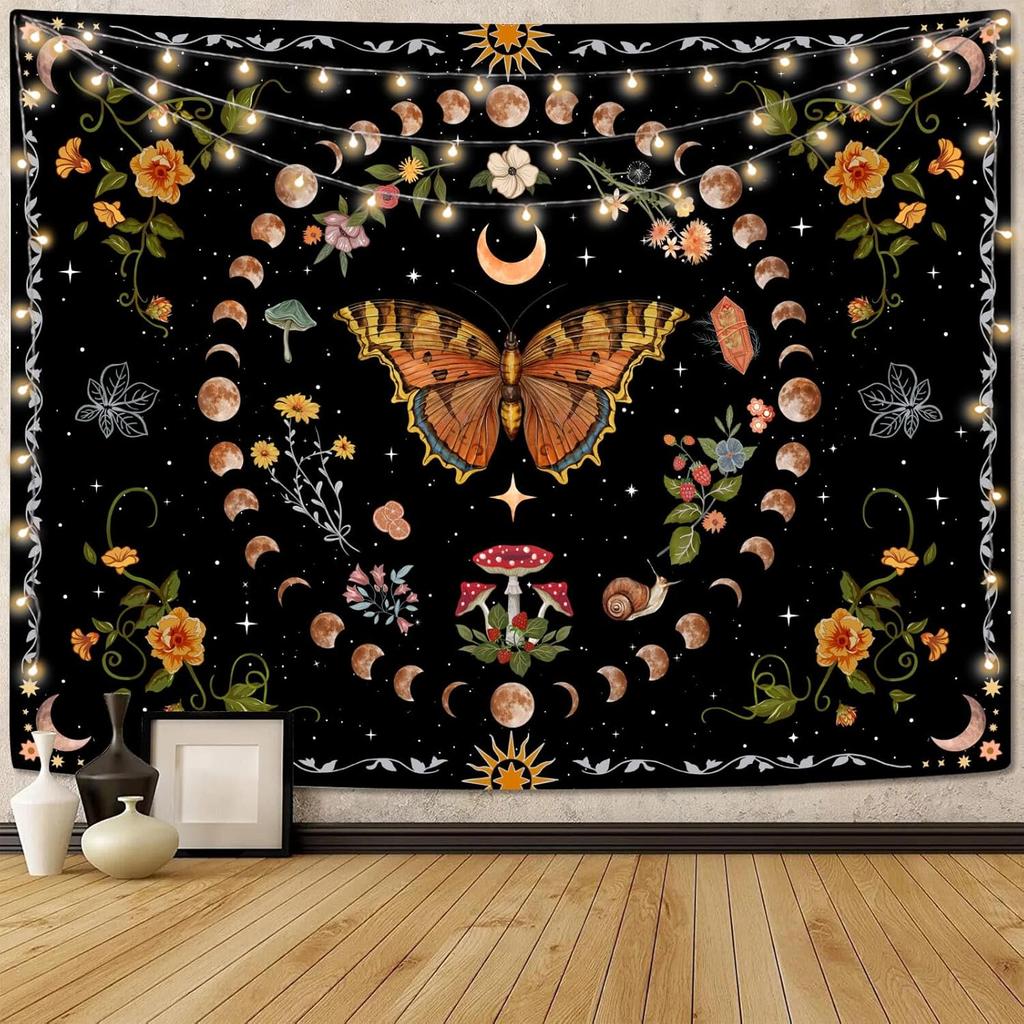 VIKAMA Butterfly Flower Moon Wall Hanging Tapestry Bedroom Living Room Dorm Home Decor