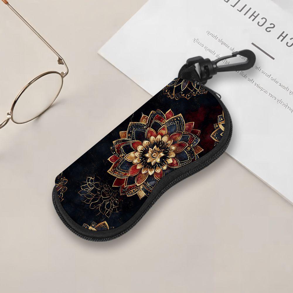 2D-Vintage Floral Mandala Printed Sunglasses Case, Protective Zipper Eyeglasses Holder, Stylish Portable Spectacle Pouch for Women Travel Essentials